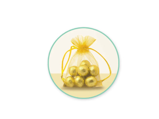 A Brides Wish: 3"x4" Organza Bags Sheer w/Ribbon String A) Bright Gold