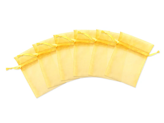 A Brides Wish: 3"x4" Organza Bags Sheer w/Ribbon String A) Bright Gold
