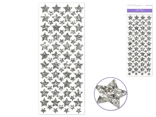 Paper Craft Sticker: 12.5cmx30.5cm Glitter Shapes B) Silver Stars