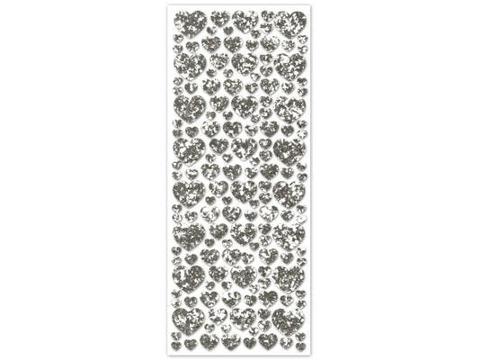 Paper Craft Sticker: 12.5cmx30.5cm Glitter Shapes D) Silver Hearts