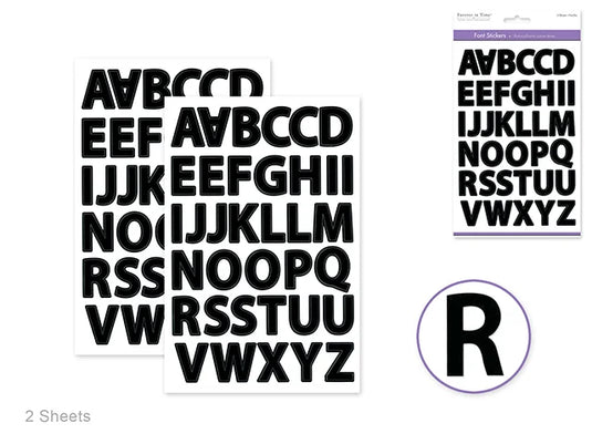 Paper Craft Sticker: 5.6"x8.7" Font Medley 2sheets G) Black Block Lrg. Cap 1 1/8"