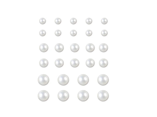 Paper Craft Emb: 6-10mm Pearl Halves x28 White Peel-n-Stick
