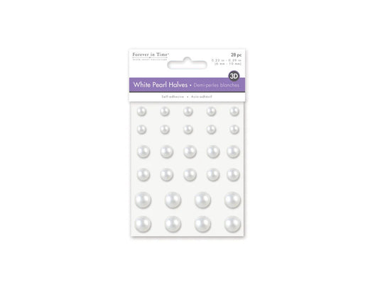 Paper Craft Emb: 6-10mm Pearl Halves x28 White Peel-n-Stick