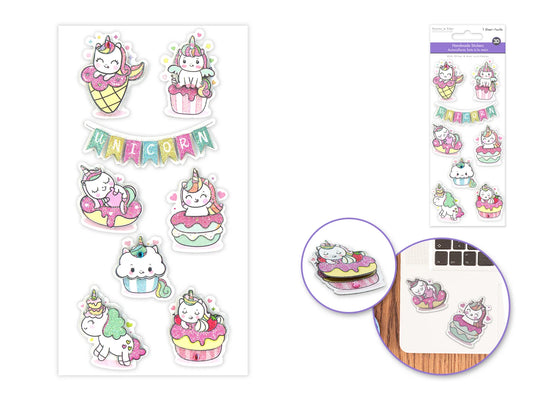 Handmade Sticker: 3D Glitter Cardstock Elements 250gsm L) Unicorn Bday