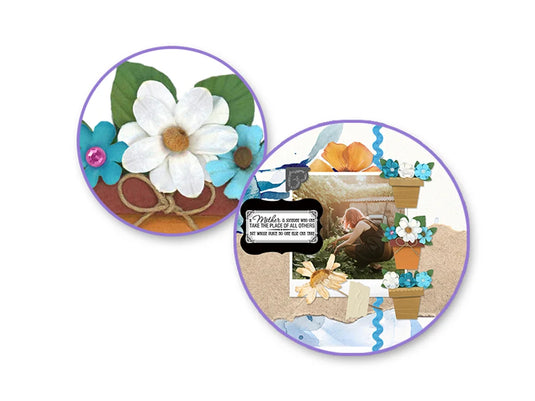 Floral Embellish: 3D Handmade Paper Flower Pots Self-Stick 3pc w/Pearls B) Touch of Blue