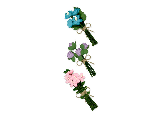 Floral Embellish: 3D Handmade Paper Floral Bouquets Self-Stick 3pc w/Jute B) Pastels