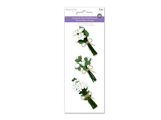 Floral Embellish: 3D Handmade Paper Floral Bouquets Self-Stick 3pc w/Jute D) Matrimonial