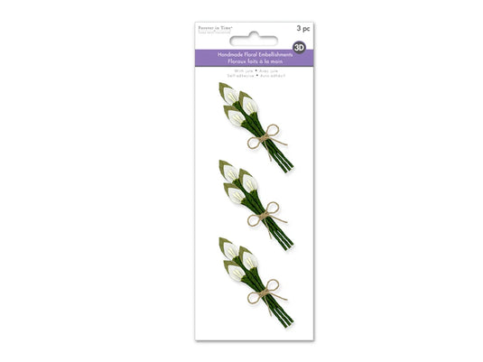 Floral Embellish: 3D Handmade Paper Floral Bouquets Self-Stick 3pc w/Jute F) Calla Lilies