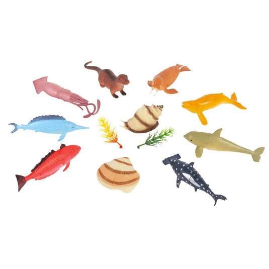 12pcs Marine Animal Toy Figures, PVC bag w/header