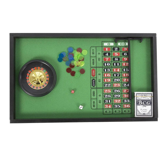 2-in-1 Casino Game Set, 20"x12",Roulette & Blackjack, c/box