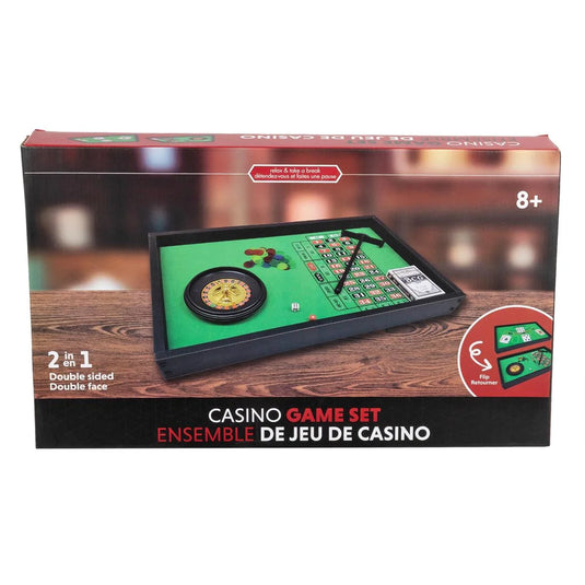 2-in-1 Casino Game Set, 20"x12",Roulette & Blackjack, c/box
