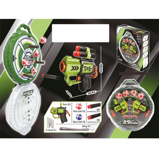 Twin Soft Bullet Guns w/target board&Balls, cbx