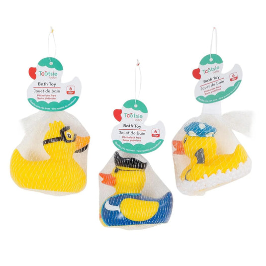 Tootsie Baby, Rubber Ducks, 3 asst, mesh bag w hang tag, shower