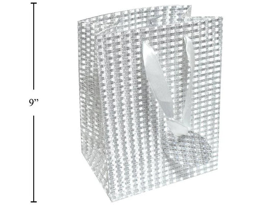 Paper T., DLX Medium Gift Bag, Silver, HS/Glitter paper, 7x9x3.9"