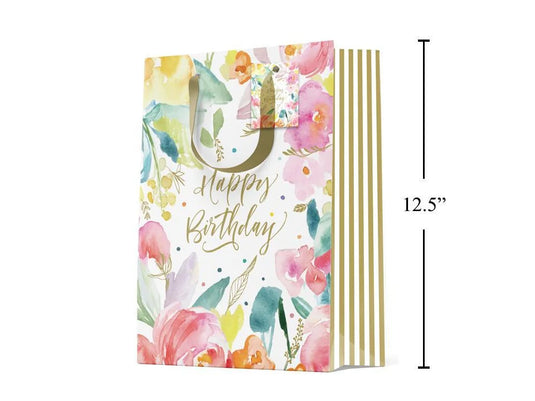 Paper T., Large Gift Bag, Floral Bday, Matte/HS,