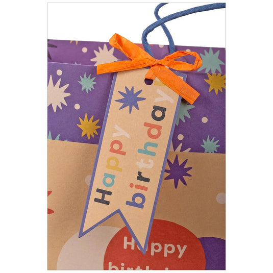 Paper T., DLX Jumbo Horiz. Gift Bag, Bday Dogs, 210GSM, tag+j-hook