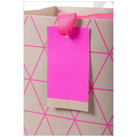 Paper T., Large Gift Bag, Geo Pink, Wht/Neon 200GSM, HS Tag +j-hook