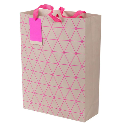 Paper T., Jumbo Gift Bag, Geo Pink, Wht/Neon 200GSM, HS Tag +j-hook