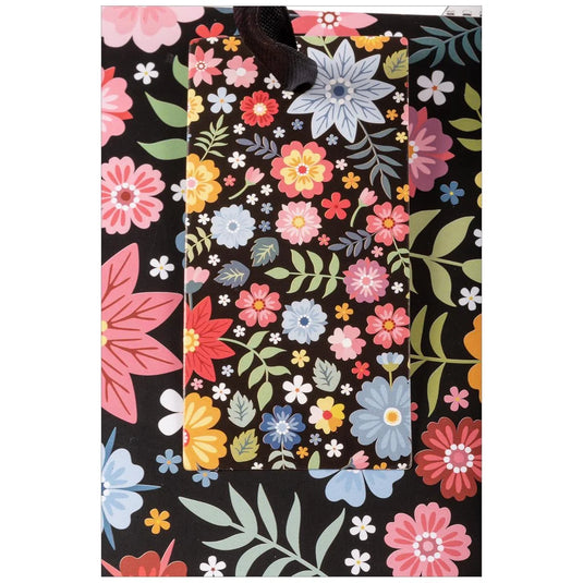 Paper T., Medium Horiz. Gift Bag, Floral, Matte 157GSM, Tag +j-hook