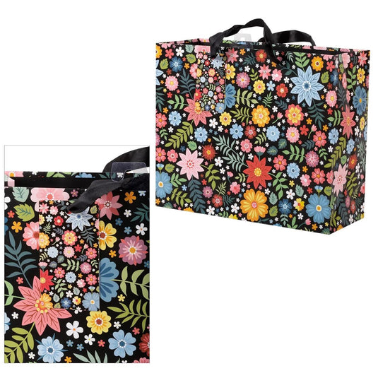 Paper T., Large Horiz. Gift Bag, Floral, Matte 157GSM, Tag +j-hook