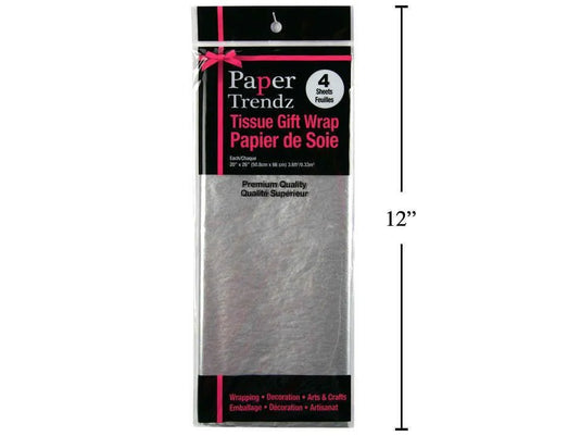 4-pc. Tissue Wrapping Paper, Silver, printed bag 20"x 26"