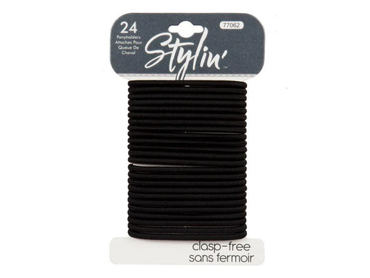 Stylin, 24-PC Black Ponyholders clasp free, h/c