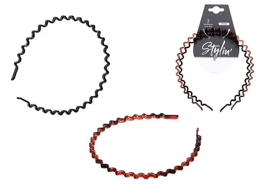 Stylin, 2pcs Headbands, wave, black & tort, hc