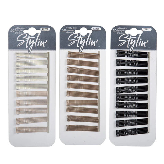 Stylin 50-pc 5cm Bobby Pins 3 col., h/c