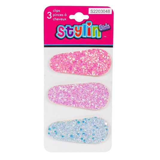 Stylin G, 3-pc Glitter Snap Barrette, each 6x2.5cm, h/c