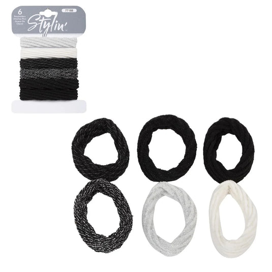 Stylin 6-pc Thick Ribbed Ponyholder, greys, hc