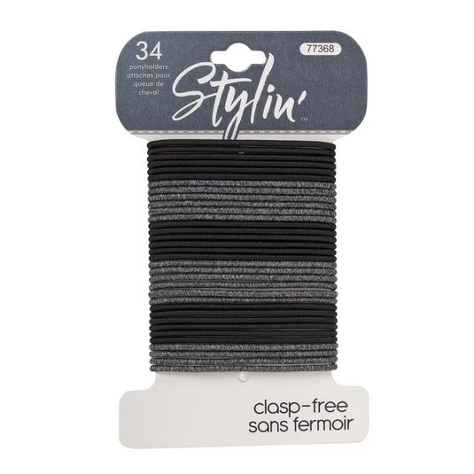 Stylin, 34p Ponyholders soid blk & heathered, header card