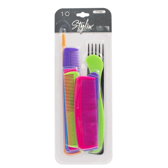 Stylin, 10pc Family Comb Set, Neon Asst. Col., b/c