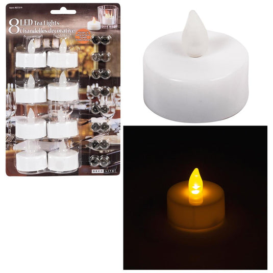 Deco Lite 8pc LED Tealight, Flicker w/16 Extra Batteries, b/c