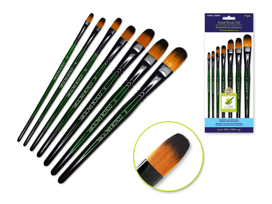 Artist Brush Set: 'Fierce' Art Set x7 Wood Handle D) Filbert