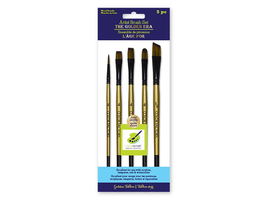 Artist Brush Set: The Golden Era Set x5 Wood Handle A) Background