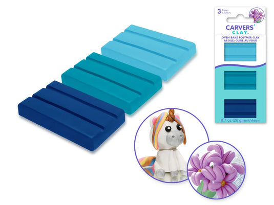 Carvers' Clay: 60g Polymer Oven-Bake Asst 3-col 20g ea B) Sky