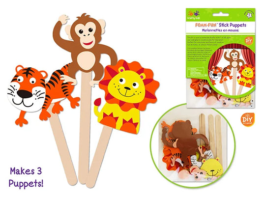 Krafty Kids Kit: DIY Foam Character Stick Puppets D) Jungle Pals