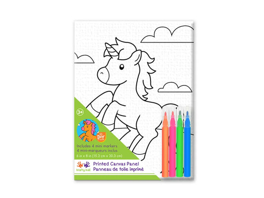 Krafty Kids Kit: 6"x8" DIY Canvas Panel w/4 Mini Markers D) Unicorn