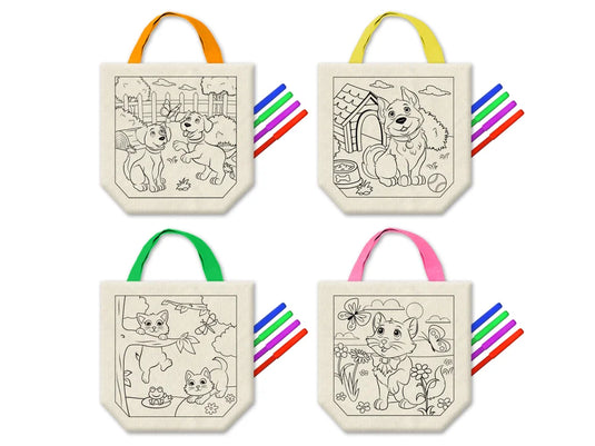 Krafty Kids Kits: Canvas DIY Goody Bags w/4 Markers F) Pet Fun