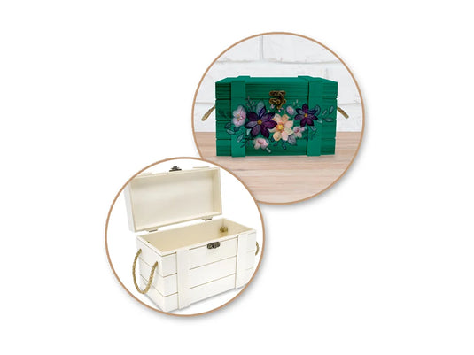 Wood Craft: 8.3"x5.7"x4.5" Treasure Chest w/Jute Handles + Brass Clasp