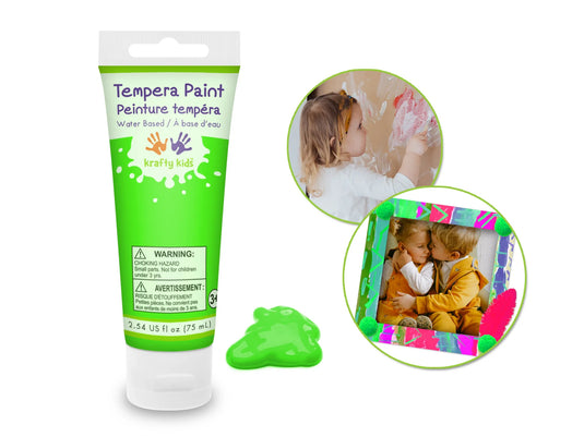 Krafty Kids Paint: 75ml Tempera Tubes (2.54oz) D) Neon Green