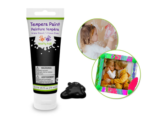 Krafty Kids Paint: 75ml Tempera Tubes (2.54oz) A) Black