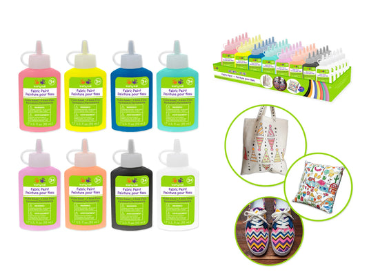Krafty Kids: 50ml Fabric Paint~ Brights PDQ Counter-Top Display 6 Each x 8 Colors