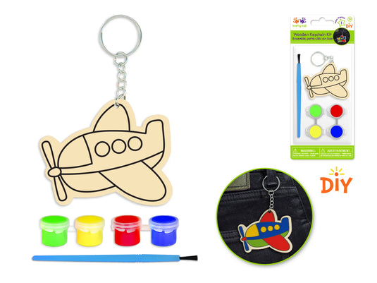 Krafty Kids Kit: DIY Wood Keychain Kit w/4 Paint Pots+Brush B) Plane