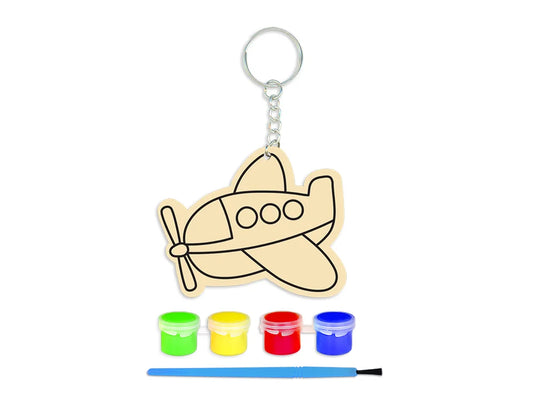 Krafty Kids Kit: DIY Wood Keychain Kit w/4 Paint Pots+Brush B) Plane