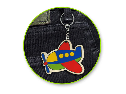 Krafty Kids Kit: DIY Wood Keychain Kit w/4 Paint Pots+Brush B) Plane