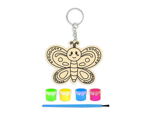 Krafty Kids Kit: DIY Wood Keychain Kit w/4 Paint Pots+Brush A) Butterfly