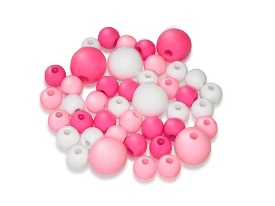Craftwood: Glossy Round Beads Asst Color+Size 42pc B) Pink Medley