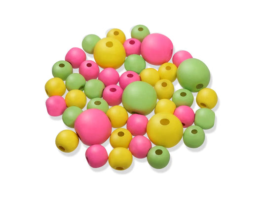 Craftwood: Glossy Round Beads Asst Color+Size 42pc D) Pastel Blend