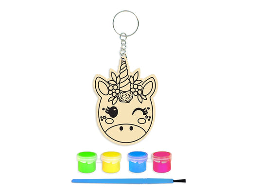 Krafty Kids Kit: DIY Wood Keychain Kit w/4 Paint Pots+Brush C) Unicorn